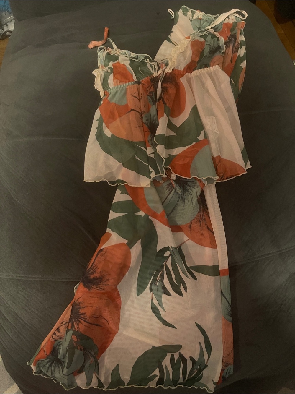 Floral Wide-Leg Jumpsuit in Coral & Mint - Picture 4 of 4